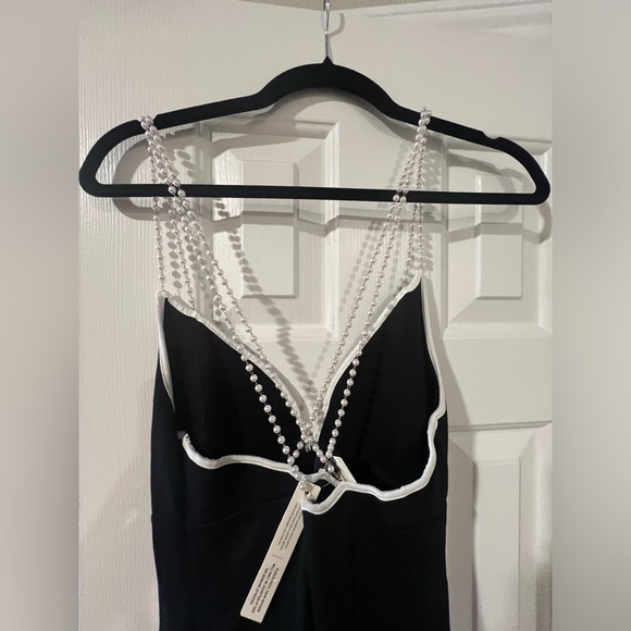 Black midi dress with pearl beaded straps from Anthropologie - Picture 2 of 4